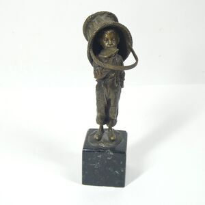 Bronze Boy With Basket On Head Figurine Vintage Funny